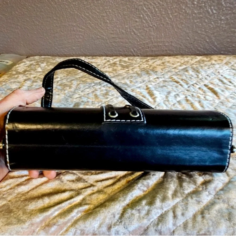 PURSE: Black & Silver Cylindrical Clutch, Vintage. EUC